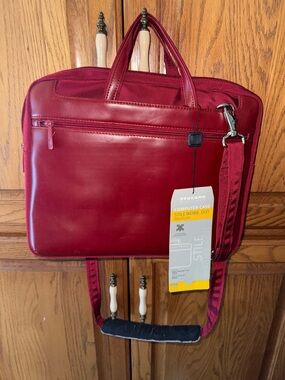 Red Leather Laptop Briefcase - Computer Case
